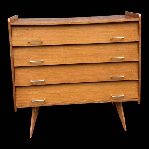 Commode Vintage Annes 60 Design Scandinave Pieds Compas 4 Tiroirs Bois