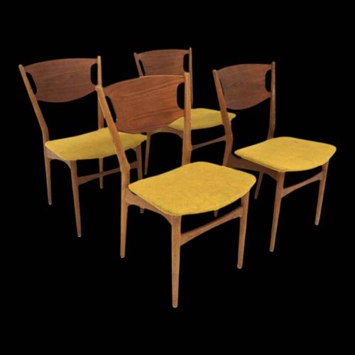 Set De 4 Chaises Scandinave En Teck Aposaposno 4125aposapos Edmund Jgensen Danemark 1960 Jaune