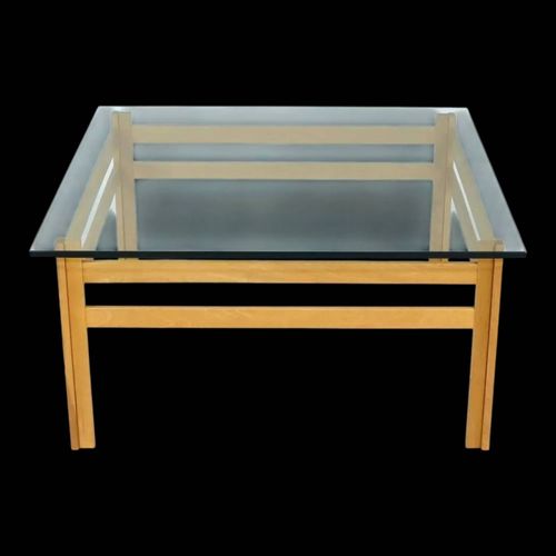 Table basse en chne et verre annes 70 bois