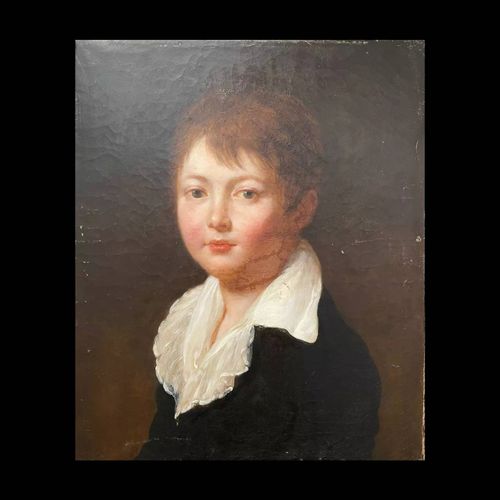 Tableau portrait jeune garon XIXe noir