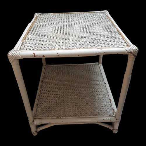 Table Bassedaposappoint Vintage En Rotin Couleur Crme Blanc