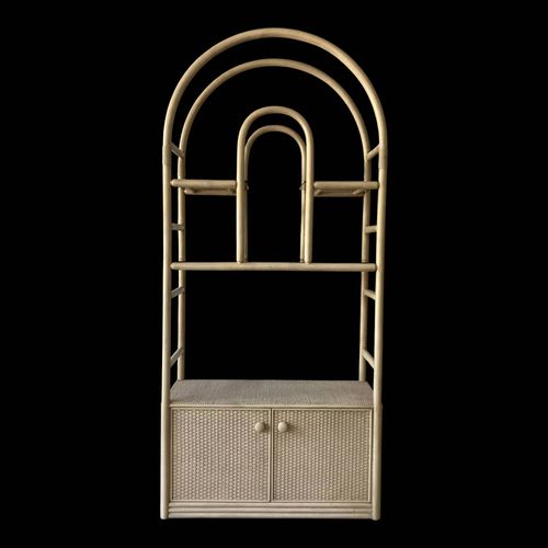 Grande Vitrine Vintage En Bambou Et Rotin Annes 1980 Blanc
