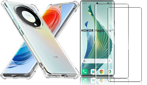 Coque Silicone Transparente Angles Renforces + 2 Verres Trempes Pour Honor Magic 5 Lite 5G Little Boutik©