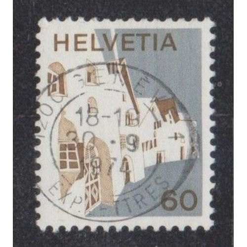 Timbre De Suisse N°940 Y&t 60 C. Bistre Et Gris Série Courante Paysages Zuoz (Engadine)