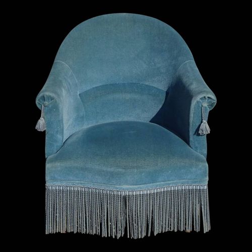 Fauteuil Crapaud En Velours Bleu Bleu