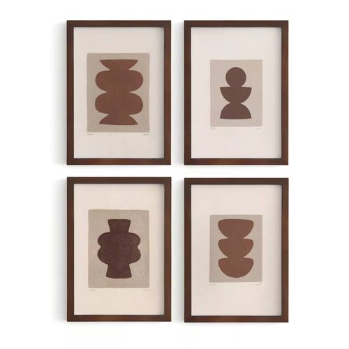Collection de 4 Peintures abstraites sur papier B264 signes eawy marron