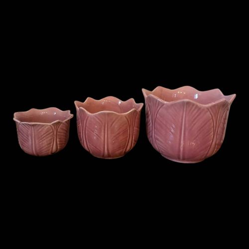 Ensemble De Trois Caches Pots En Cramique Rose
