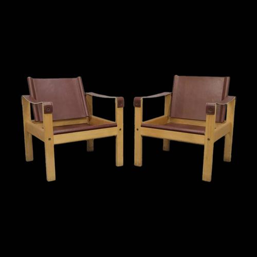 Ensemble De 2 Fauteuils En Teck Et Cuir De Selle Par Karl Heinz Bergmiller Pour Escriba Brsil Annes 1970 Marron