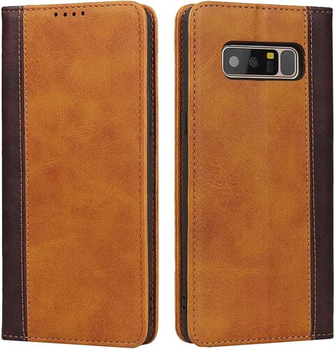 Coque Samsung Galaxy Note 8,Flip Folio Portefeuille Etui En Cuir,[3 Fentes][Stent Fonction][Fermoir Magnetique],Housse Etuis A Rabat Pour Samsung Galaxy Note 8 - Jaune+Brown