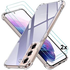 Coque Galaxy S22 plus 2x Vitre Housse Silicone Transparent Verre Trempe Antichocs Tpu Gel