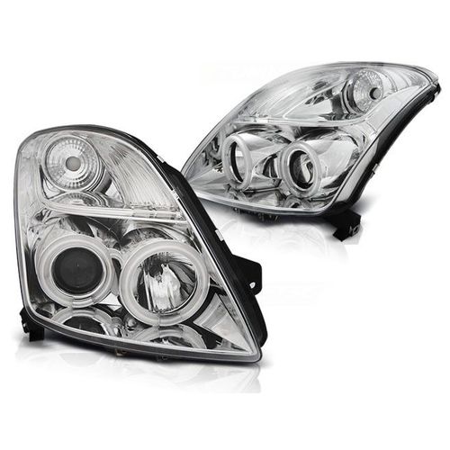Phares Avant Suzuki Swift 05.05-10 Ccfl Angel Eyes Chrome