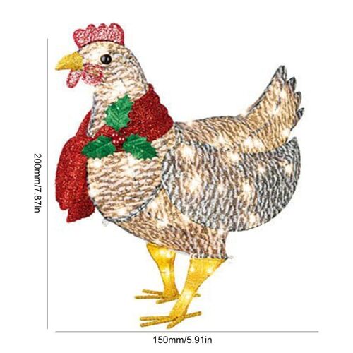 Sculpture de poulet en acrylique avec foulard, décoration d'extérieur pour jardin et cour, décoration de noël