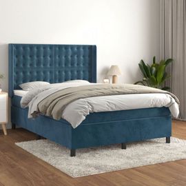 3132925 Vidaxl Lit À Sommier Tapissier Et Matelas Bleu Foncé 140x200cm Velours