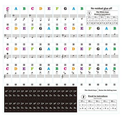 Autocollants transparents pour piano, notes et portée,stickers adaptés aux claviers de 54, 61 et 88 touches, à coller sur les blanches,