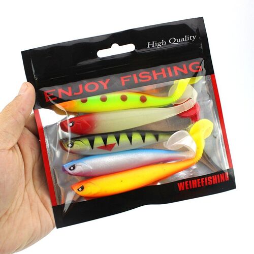 Leurres De Pêche Souples Artificiels Avec Appâts T Tail 3d,Accessoires Pour Poissons Vifs, 5 Pièces,
