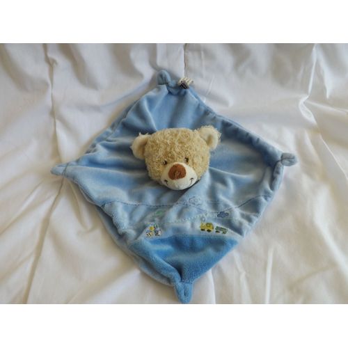 Doudou Ours Beige Bleu Train 123 Tex