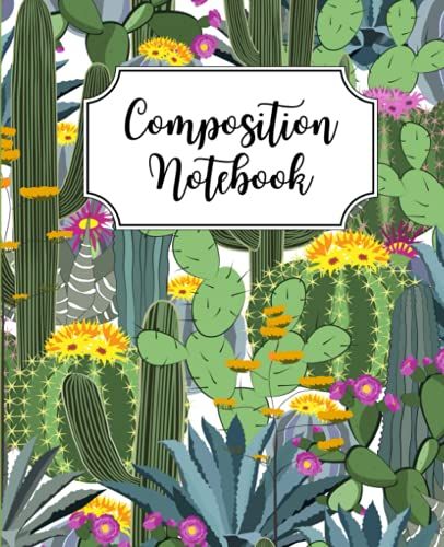 Composition Notebook: Blank Wide Lined Cactus Notebook For Girls Boys Kids Teens Students
