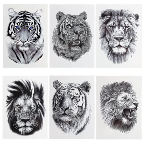 Réaliste Tiger Lion Tattoo Imperméable À L'avant-Bras Transfert Faux Tatouage Autocollant 