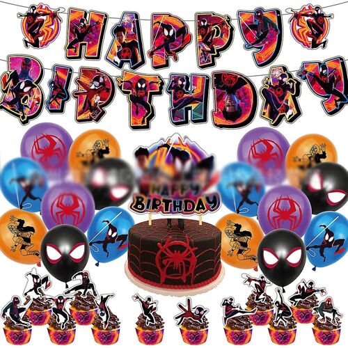 Spider-man: Across The Spider-verse Miles Morales Film Enfants Birthday Party Fournitures Décorations Ballons Bannière Gâteau Cupcake Toppers Set Kit