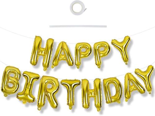 Aly 3d Gold Joyeux anniversaire Balloon Banner With Ribbon Straw, 16 « Mylar Letters Birthday Logo Banner Balloon Bunting Matériau écologique réutilisable