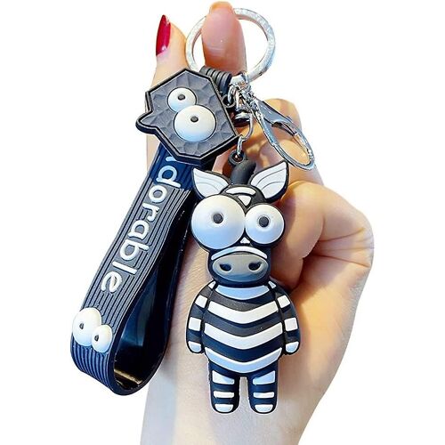 Garçons Hommes Filles Femmes Créative Nouveauté Laide Grand Petits Yeux Drôle Doux Tpu Silicone Caoutchouc Zoo Animaux Pendentif Sangle Porte-clés Porte-clés Clip -blac