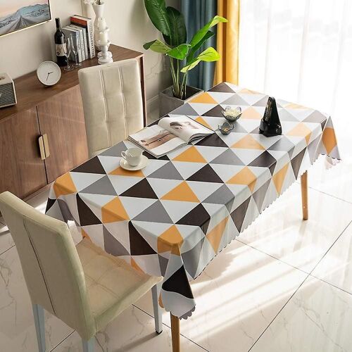 Nappes Pvc Rectangulaire Nappe Essuyable Nappe Imperméable Nappe Easy Clean Style Triangulaire Treillis Nappe (Jaune, 120120cm)