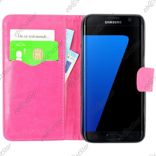 Ebeststar ® Film + Housse Portefeuille Coque Etui Protection Folio Pour Samsung Galaxy S7 Edge Sm-G935f G935, Couleur Rose