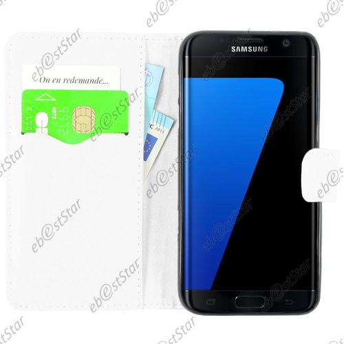 Ebeststar ® Film + Housse Portefeuille Coque Etui Protection Folio Pour Samsung Galaxy S7 Edge Sm-G935f G935, Couleur Blanc