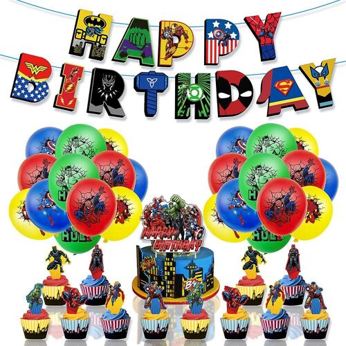 Avengers Super-héros à thème Enfants Fête d'anniversaire Fournitures Accessoires Ballons Bannières Cupcake Cake Toppers Set
