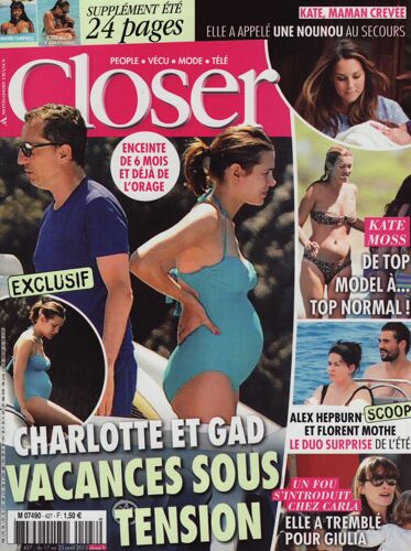 Closer / 17-08-2013 N°427 : Charlotte Casiraghi / Gad Elmaleh (4p) Kate Moss (2p) Harry Styles (1p)