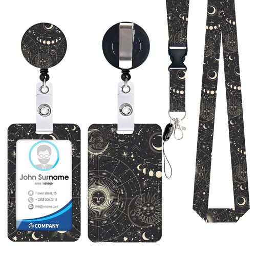 Porte-cartes avec cordon rétractable (étoile noire), porte-badges et porte-cartes d'identité avec cordon rétractable pour bureau, clés, téléphone portable, carte de bus, etc