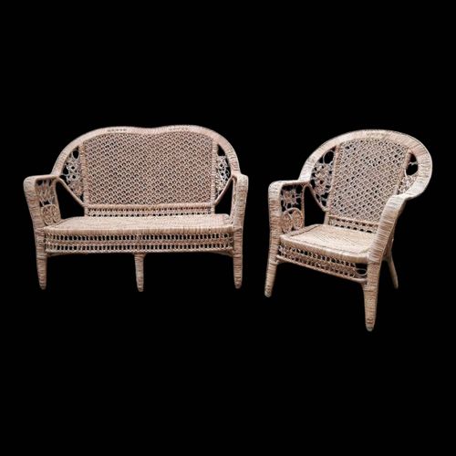Ensemble De Jardin En Rotin Peacock Banquette Et Fauteuil Bois