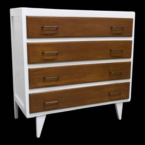 Commode 1960 Pieds Compas 4 Tiroirs Relooke Blanc