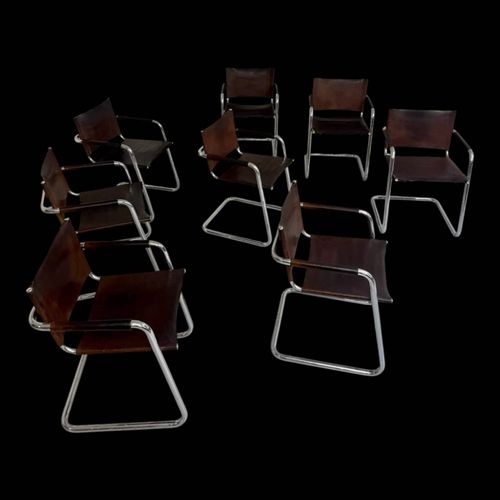 Lot 8 Chaises Tubulaires Cuir Mtal Design Bauhaus Annes 70 Vintage Marron