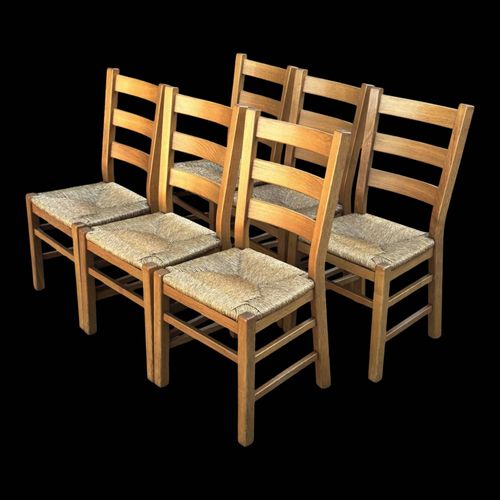 Ensemble De 6 Chaises De Salle Manger Vintage En Chne Et Osier Design Annes 70 Bois