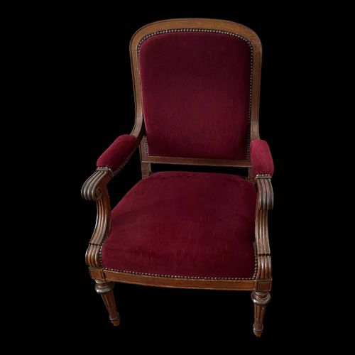 Fauteuil Voltaire Chne Massif Et Velour Bordeaux