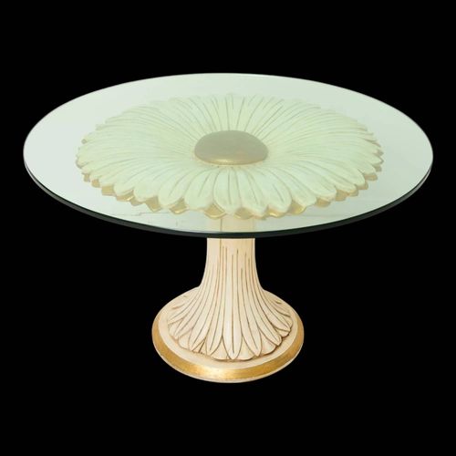 Table Ronde En Bois Sculpt Italie 1960 Beige