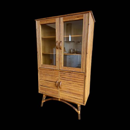 Vitrine Bambou Rotin Vintage Bois