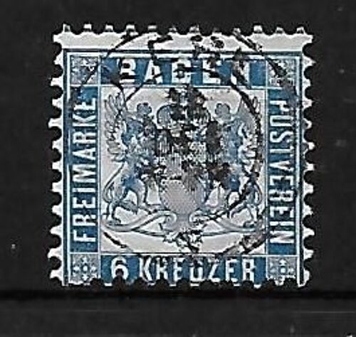 Allemagne Grand-Duché 1862 : Armoiries : Fond Blanc : Timbre 6 K. Bleu De Prusse Oblitéré Cote 110  Rare