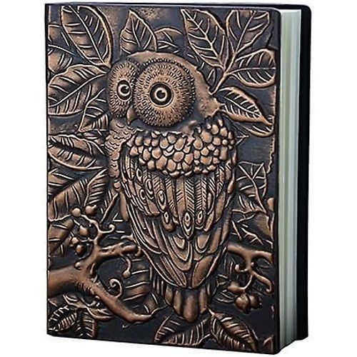 Cuir Gaufré (Faux Cuir) Carnets De Voyage Vintage Handcraft Hibou En Relief Journal Ancien Journal Hebdomadaire Quotidien Mensuel Journal (Cuivre)