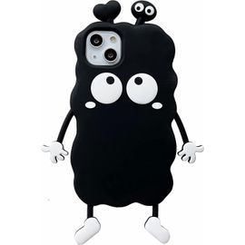 Les étuis de téléphone Kawaii s'appliquent à l'iPhone 11 Pro Max, mignon Cartoon Briquettes Phone Case With Love Black Briquettes 3d iPhone 11 Pro Max Case Soft Silicone Sh