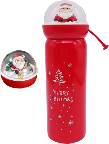 Heytea 13oz Bouteille d'eau isolée en acier inoxydable Père Noël Cadeaux Thermos Flacon mignon Tasse de voyage avec sangle de poignée, 380ml
