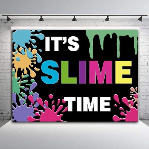 Éclaboussures Noir Coloré Photographie Toile de fond C'est Slime Time Photo Arrière-plan Fiesta Slime Enfants Joyeux anniversaire Fête Bannière Décorations Bébé Showe