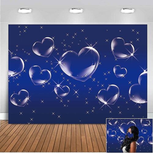 Yq Blue Love Heart Glitter Bokeh Backdrops Début des années 2000 Photographie Toile de fond Décorations de fête d'anniversaire Bannière 5x3ft Vinyle Nouveau-né Enfants Portrait 2000s