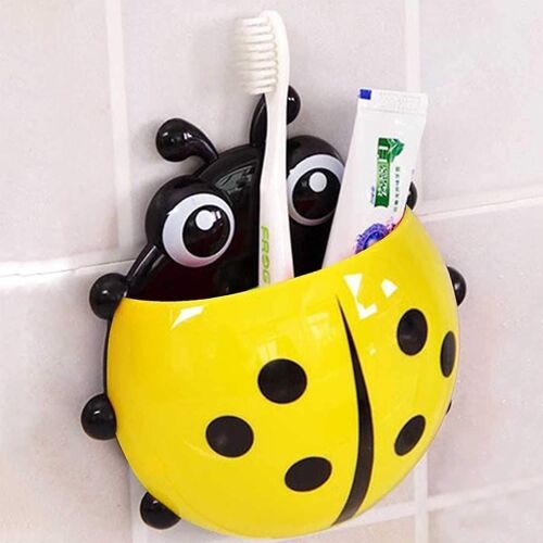 Support de brosse à dents, mignon dessin animé coccinelle enfants ventouse murale Brosse à dents Mount Toothgrass Support Dentifrice Pencil Pen Container Box Organisateur de voyage Poc en plastique