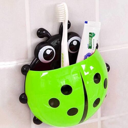 Support de brosse à dents, mignon dessin animé coccinelle enfants ventouse murale Brosse à dents Mount Toothgrass Support Dentifrice Pencil Pen Container Box Organisateur de voyage Poc en plastique