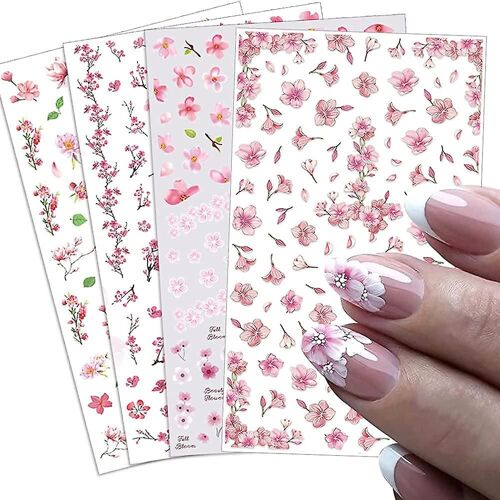 Flower Nail Art Stickers Décalcomanies 4 Feuilles Fleurs De Cerisier Blanc Nail Art Fournitures 3d Auto-Adhésif Décorations D'ongles Accessoires Diy Acrylique Nail Art Ap 