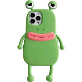 Les étuis de téléphone Kawaii s'appliquent à l'iphone 8/7/6, mignon Cartoon Green Frog Phone Case Unique Fun Cover Case 3d Phone Case Housse antichoc en silicone souple