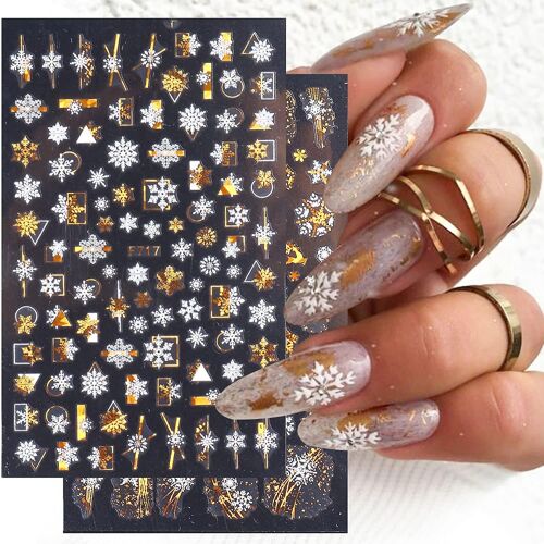 Autocollants Nail Art De Noël Décalcomanies Flocon De Neige Décorations D'ongles 3d Autocollants D'ongles Scintillants Iridescent Argent Noël Arbre Elk Deer Transfer Sliders 
