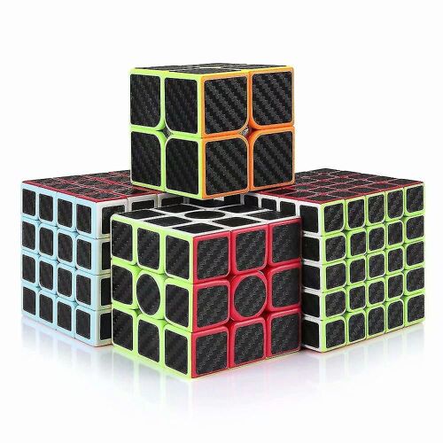 Magic Cube Ensemble De 2x2x2, 3x3x3, 4x4x4, 5x5x5 Carbon Fiber Sticker Speed Puzzle Cube Pack